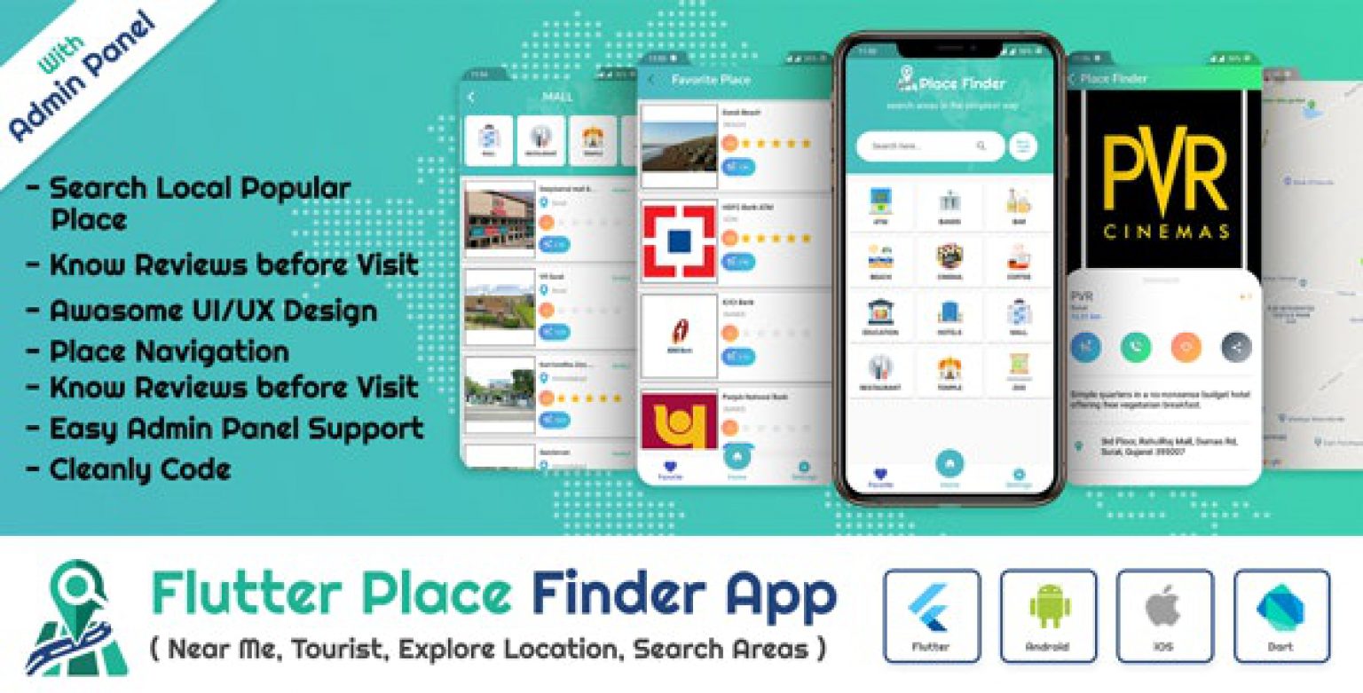 Flutter App Place Finder (Near Me,Tourist Guide,City Guide,Explore